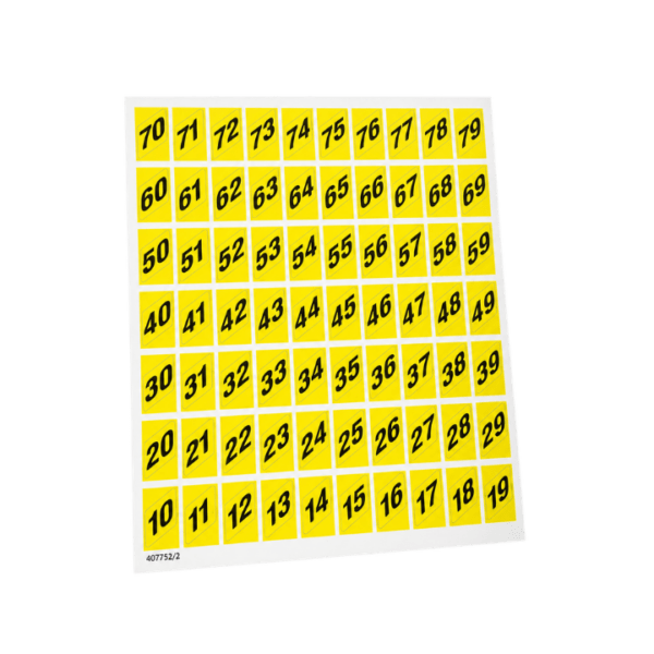 Bladzijde nummertjes G drink 6/9 geel zwart voor G drink automaten, geschikt om producten duidelijk te nummeren zodat klanten eenvoudig het juiste keuzenummer kunnen vinden en gebruiken bij het selecteren van blikjes, flesjes en andere dranken in de automaat.