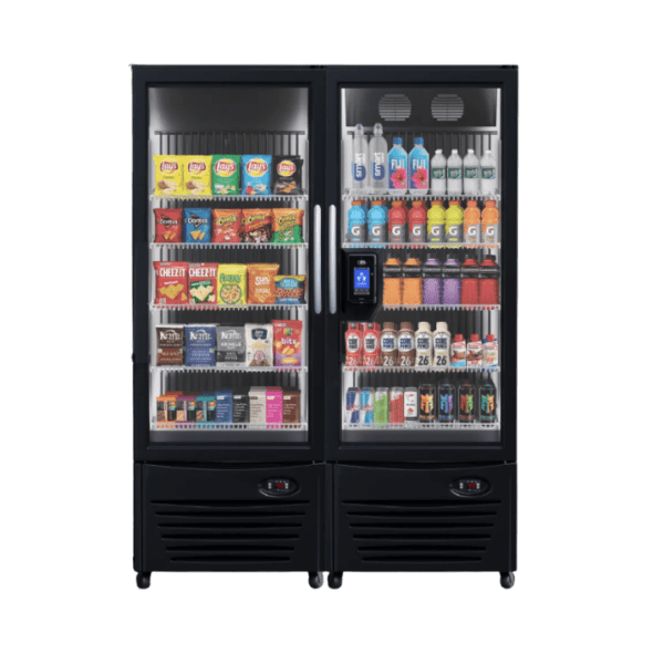 Pico Cooler Vision + Ambient smart vendingmachine voor gekoelde en ongekoelde producten, geschikt als moderne onbemande verkoopoplossing voor kantoren, hotels, scholen, zorginstellingen en andere drukbezochte locaties waar klanten snel producten kunnen pakken en afrekenen via AI productherkenning.