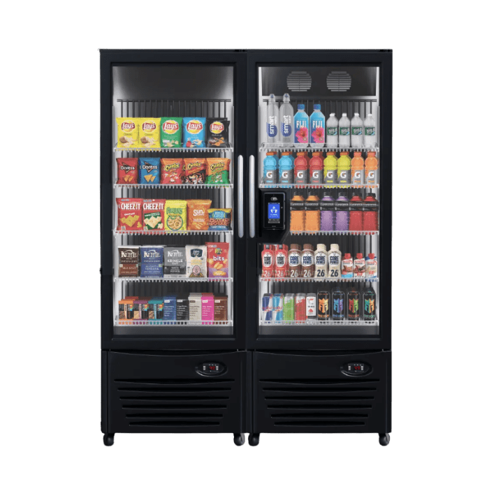 Pico Cooler Vision + Ambient smart vendingmachine voor gekoelde en ongekoelde producten, geschikt als moderne onbemande verkoopoplossing voor kantoren, hotels, scholen, zorginstellingen en andere drukbezochte locaties waar klanten snel producten kunnen pakken en afrekenen via AI productherkenning.