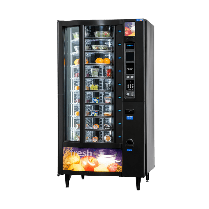 Crane Trommelautomaat Refurbished vendingmachine voor verse producten zoals brood, fruit, gebak, zuivel en streekproducten, geschikt voor bakkers, verswinkels, boerderijwinkels en locaties waar producten overzichtelijk en automatisch verkocht moeten worden.