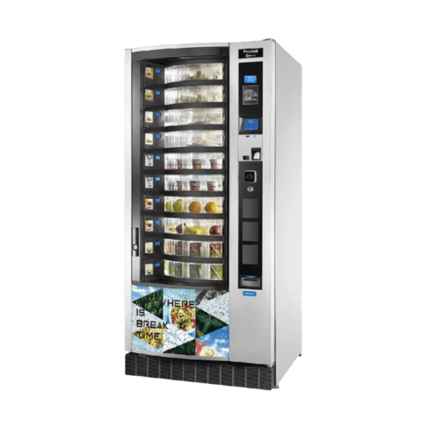 Necta Festival 10 Refurbished vendingmachine voor verse maaltijden, gekoelde producten, snacks, dranken, fruit, zuivel en non-food artikelen, geschikt voor kantoren, ziekenhuizen, scholen, zorginstellingen en drukbezochte locaties waar veel capaciteit en een flexibel assortiment gewenst zijn.