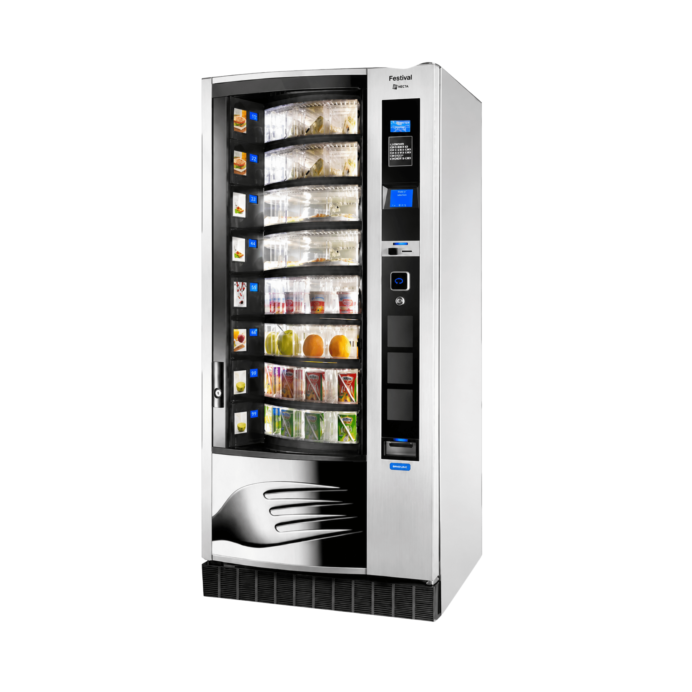 Necta Festival 8 Refurbished vendingmachine voor gekoelde producten, verse maaltijden, snacks, dranken en non-food artikelen, geschikt voor kantoren, scholen, ziekenhuizen, zorginstellingen en andere drukbezochte locaties waar een breed assortiment professioneel aangeboden moet worden.